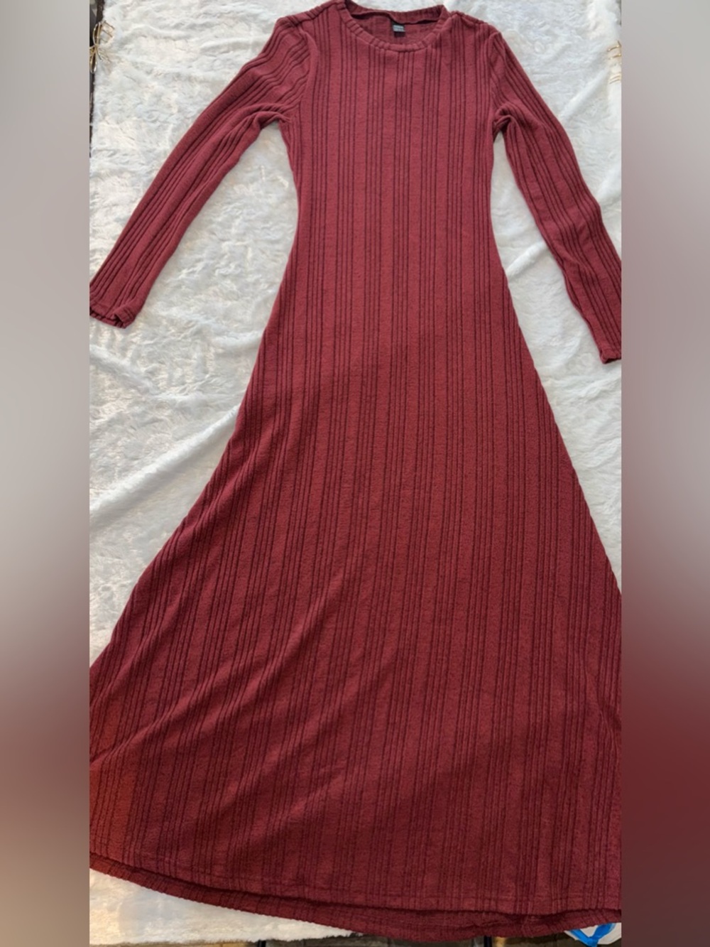NWOT SHEIN Long Sleeve Ribbed Maxi Dress - Wine Red